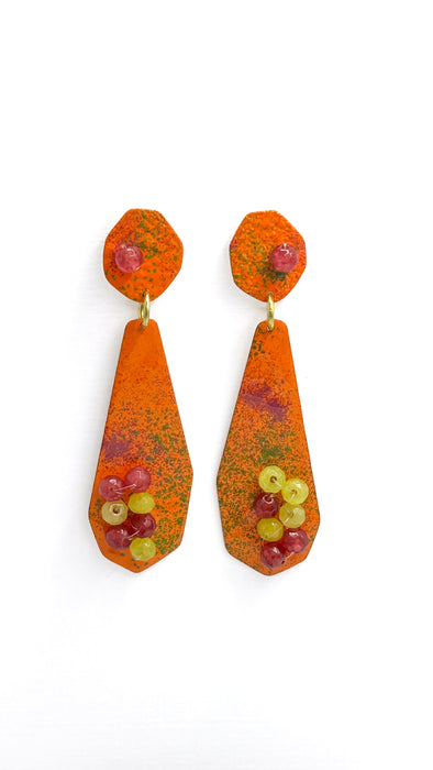 earrings orange jade enamelend